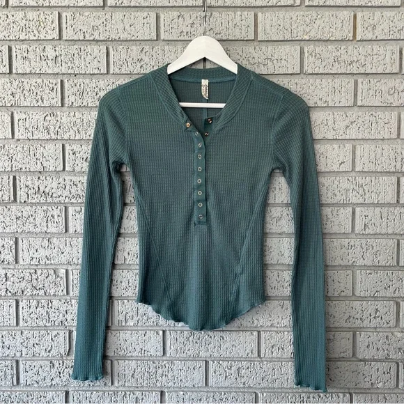 Free People One Of The Girls Henley Long Sleeve Top Jaded Green XS - Picture 5 of 7
